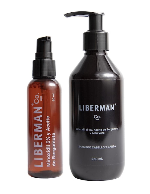 Tratamiento para barba y cabello Shampoo, Minoxidil y Aceite de Bergamota crecimiento Liberman