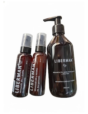 Kit tratamiento para barba y cabello shampoo crecimiento Liberman